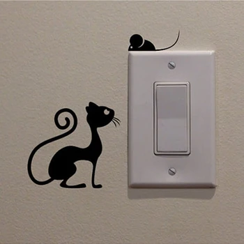 Animacinių filmų Katės Ir Pelės gyvūnų Jungiklis Lipdukai namų dekoratyvinis Vinilinis Gyvenimo Kambario sienos dekoro lipdukai mielas Sienų Lipdukai