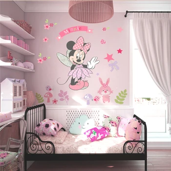 Animacinių filmų minnie mouse sienų lipdukai miegamasis mergaičių kambariai namų dekoro 
