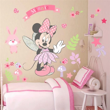 Animacinių filmų minnie mouse sienų lipdukai miegamasis mergaičių kambariai namų dekoro 