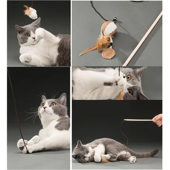 Animacinių Filmų Naminių Kačių Kibinimas Žaislai Plunksnų Medžio Lazdele Pelės Žaislas Su Mini Bell Katė Gaudytojas Kibinimas Medinės Lazdelės Katė Interaktyvūs Žaislai