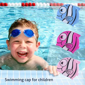 Animacinių filmų Plaukimo kepurės Berniukams, Mergaitėms, vaikams, ausies apsaugoti Silikoninis Vandeniui vaikai piscina Plaukti Baseinas bžūp Mielas žuvies Nardymo skrybėlę