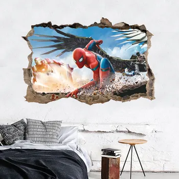 Animacinių filmų Spiderman Stikers Sienų Apdailai Vinilų Vieną Žmogų Atskleisti Gebėjimus, Tapetai, Freskos Interjeras, Miegamojo, Vaikų Kambario Dekoro