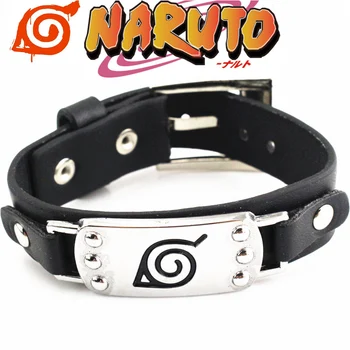 Anime Naruto Konoha Ženklas Apyrankę Cosplay Rekvizitai PU Lydinio Bangle Juoda Moterų, Vyrų, Žavesio Dovanos