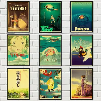 Anime Plakatas Hayao Miyazaki Retro Plakato Spausdina Aukštos Kokybės Sienų Lipdukus Už Kambarį Namo Apdaila
