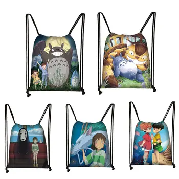 Anime Totoro / Ponyo / Spirited Away Raišteliu Maišelį moterų Mados Drobės Kuprinė Mergaitės saugojimo krepšiai Ponios pirkinių krepšys