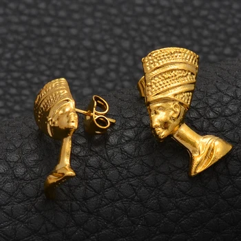 Anniyo Egipto Karalienės Nefertitės Stud Auskarai Papuošalai Moterims Mergina, Aukso/Sidabro Spalva Didmeninė Afrikos Juvelyriniai dirbiniai Dovanos #204606