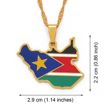 Anniyo Pietų Sudano Žemėlapis, Vėliava Pakabukas Kaklo Sidabro Spalvos Ir Aukso Spalvos Papuošalai Pietų Sudano Žemėlapiai Etninės Dovanos #098721