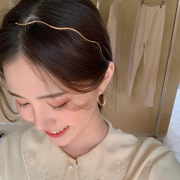 AOMU 2020 Naujas Korėja Saldus Chic Bangai Plaukų Juosta Paprastas Blizgus Metalo Aukso Hairbands Moterų Mergina Išskirtinį Staigius Šukuosena