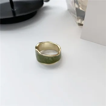 AOMU korėjos 2020 Naujas Paprastas Vintage Žalia Metalo Geometrinis Elegantiškas Emalio rodomojo Piršto Žiedai Moterų, Mergaičių, Šaliai, Papuošalai