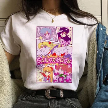 AOWOF Ponios Sailor Moon Kostiumu Mergina Kariai T-shirt Moterims ilgomis Rankovėmis CDR Mielas Animacinių filmų Katės Sailor Moon T-shirt Japonų Anime
