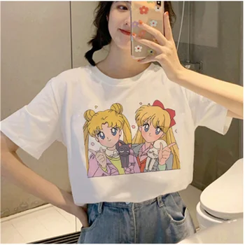 AOWOF Sailor Moon Harajuku Ullzang T-shirt Ladies korėjos T-shirt 90s Grafinis Mielas Estetinės T-shirt Įdomus Kawaii Viršuje Tee Mergina