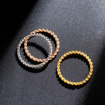 Apvalūs Žiedai Moterų 1,5 mm Plonas Rose Aukso/Sidabro/Aukso Spalvos Pasukti Virvę, Krovimas Vestuviniai Žiedai, Nerūdijančio Plieno bijoux