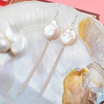ASHIQI Natūralių Gėlavandenių Perlų Auskarai Nekilnojamojo 925 Sterlingas Sidabro ilgai korėjos auskarai Moterims, Didelis Baroko perlų Papuošalai Dovana