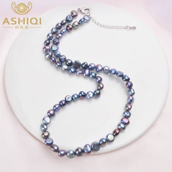 ASHIQI Nekilnojamojo 7-8mm Gėlavandenių Perlų Vėrinį Moterims Klasikiniai Natūralios Baroko Perlų Papuošalai