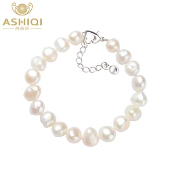 ASHIQI Originali Gamtos Baroko Perlas Apyrankės 9-10mm Baltos spalvos Gėlavandenių Perlų Papuošalai Dovana Moterims Mados Apyrankės