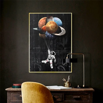Astronautas Kosmose Naftos Tapyba ant Drobės Vaikai Kambario Dekoro Svajoja Žvaigždės Plakatą ir Spausdinimo Sienos Nuotraukas vidaus Apdaila