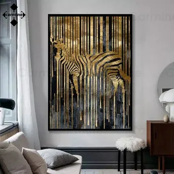 Aukso Folija Arklių Drobės Tapybos Plakatai ir Spausdina Zebra Gyvūnų Plakatai Modernaus Stiliaus Abstraktus Sienos Nuotraukas Kambario Dekoro