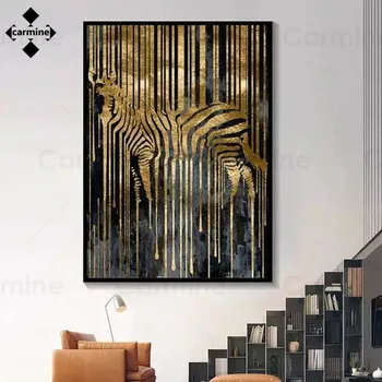 Aukso Folija Arklių Drobės Tapybos Plakatai ir Spausdina Zebra Gyvūnų Plakatai Modernaus Stiliaus Abstraktus Sienos Nuotraukas Kambario Dekoro