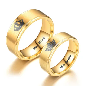 Aukso Karalius Ir Karalienė Nerūdijančio Plieno Karūna Pora Žiedai Aukso Žiedus Poros Įsimylėjėlių Meilės Pažadas Žiedai Vyrams, Moterims