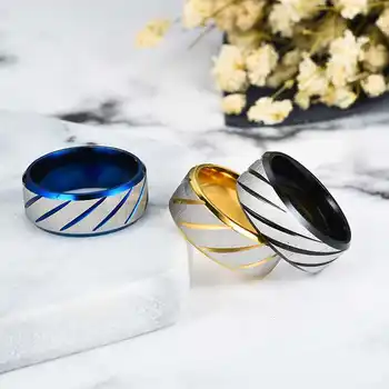 Aukso spalvos matinio ponios vestuvinį žiedą 316L nerūdijančio plieno, 8 mm, mėlyna ruoželiniu titano žiedas šepečiu vyrų ir moterų žiedas
