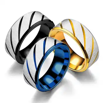 Aukso spalvos matinio ponios vestuvinį žiedą 316L nerūdijančio plieno, 8 mm, mėlyna ruoželiniu titano žiedas šepečiu vyrų ir moterų žiedas