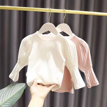 Aukštis-90-130CM Baby Girl Dizaino Prasme Dugno Marškinėliai Vaikams 2020 M. Rudens Drabužiai korėjos Naujas Stilius Sluoksniuotos ilgomis Rankovėmis