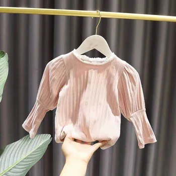 Aukštis-90-130CM Baby Girl Dizaino Prasme Dugno Marškinėliai Vaikams 2020 M. Rudens Drabužiai korėjos Naujas Stilius Sluoksniuotos ilgomis Rankovėmis