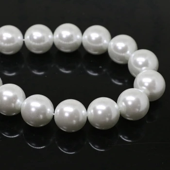 Aukštos kokybės baltos spalvos imitacija shell perlų apvalių rutuliukų 4,6,8,10,12,14 mm fit 