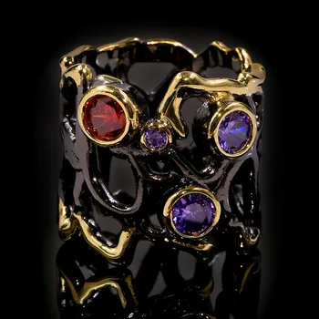Aukštos kokybės Juodos spalvos auksu spalvos akmens, tuščiavidurių spalvinga atskyrimo žiedas moterims vestuvės vestuvinis žiedas