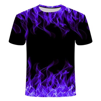 Aukštos kokybės mados pardavimo vyriški Naujas Vasaros marškinėliai Su apvalia Kaklo trumpomis Rankovėmis Mėlyna žalia violetinė raudona Liepsna 3D Išspausdintas Viršų