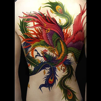 Aukštos kokybės super didelis netikrą tatuiruotę ant visu krūtinės atgal laikinos tatuiruotės vandeniui phoenix paukščių karpis dragon spalvos didelis tatuiruotė