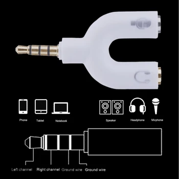 Ausinių Adapteris, Splitter Garsiakalbiai Audio jungtis 3,5 mm Stereo 2 Būdas U Unikalus U Formos Mikrofonas, Išoriniai Garsiakalbiai
