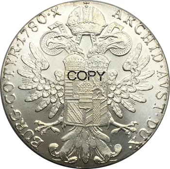 Austrijos Habsburgų 1780 SF 1 Thaler Maria Theresia Žalvario, Padengta Sidabro Monetos Kopija Aukštos Kokybės