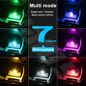 Automobilių Interjero Dekoratyvinės šviesos Mini USB LED RGB Šviesos atmosfera Muzikos ritmą smart mirksi LED USB Dekoratyvinis atmosfera Žibintai
