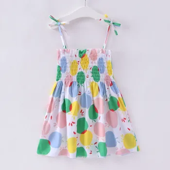 Baby Girl Dress 2020 M. Vasarą Vaikai Rankovių Petnešos Suknelės Mergaičių Medvilnės Spausdinti Gėlių Princesė Dress Vaikams Laisvalaikio Drabužiai