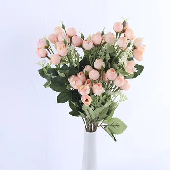 Baltas mini šilko rožė, dirbtinės gėlės, vestuvių dekoravimas nuotaka netikrą gėlių puokštė 