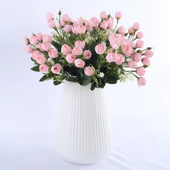 Baltas mini šilko rožė, dirbtinės gėlės, vestuvių dekoravimas nuotaka netikrą gėlių puokštė 