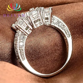 Beiver Aišku, 3 Akmenys Cirkonis Moterų Žiedas Baltas Auksas Užpildyti Vestuves Sužadėtuvių Žiedai Sukurta SapphireJewelry Bijoux