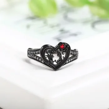 Berbeny Gun Black Širdies Žiedai Moterims Patinka Raudonas Žiedas Crystal Žiedą Vestuvių Valentino Diena Dovana