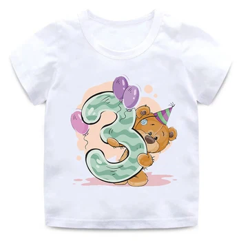 Berniukas, mergaitė gimtadienio lokys skaičius 1-9 lankas, print T-shirt baby animacinių filmų lokys juokinga apvalios kaklo marškinėliai geriausia gimtadienio dovana suknelė