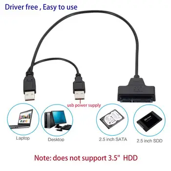 BGGQGG USB 2.0 iki 2.5 colių HDD 7+15pin SATA Kietąjį Diską Kabelis Adapteris iš SATA SSD & HDD