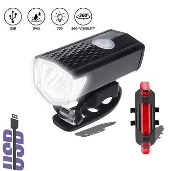 Bike Bicycle Light USB LED Įkrovimo Rinkinys Kalnų Ciklo Priekio Atgal Žibintų Lempos Žibintuvėlis Dviračių Priedų