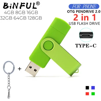 BiNFUL 360° Pasukti OTG Tipas-C USB Flash drive 32GB USB 2.0 Telefonas pen ratai 4g, 8g 16g 64g 128 GB usb atminties kaupimo įtaisai U disko