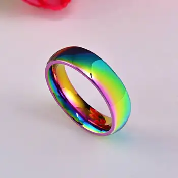 Bižuterijos 6MM Spalvinga Akinimo Sklandžiai Rainbow Ring Nerūdijančio Plieno Žiedai, Moterų, Vyrų Dovana