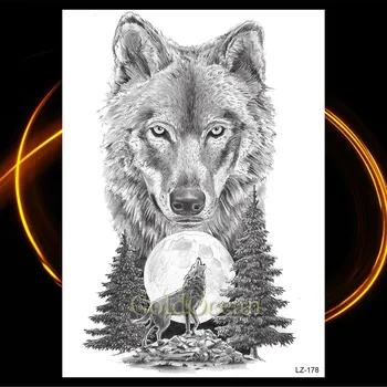 Black Wolf Laikinos Tatuiruotės Vandeniui Geometrinis Howl Coyote Miško, Tatuiruotė Realus Netikrą Kūno Menas Rankos Kojos Tatuiruotė Moterys Vyrai