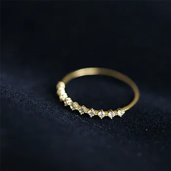 BOAKO Vienas Amžinybės Žiedai Moterims Aukso Užpildyti Mažas Baltas Cirkonis Kristalų Minimalistinio Plonas Žiedas Moterų CZ Žiedas X7-M2