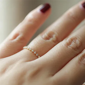 BOAKO Vienas Amžinybės Žiedai Moterims Aukso Užpildyti Mažas Baltas Cirkonis Kristalų Minimalistinio Plonas Žiedas Moterų CZ Žiedas X7-M2