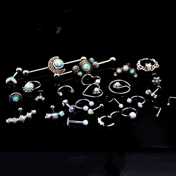 BOG-1pcs Chirurginio Plieno Opal Ausies Tragues Pertvaros Clicker Nosies Žiedą, Įmova Shield Labret Antakių Auskarų Auskarai Kūno Papuošalai