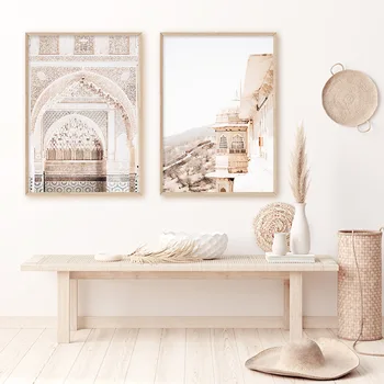 Bohemija Maroko Stiliaus Smėlio spalvos Architektūros Kelionės Plakatas Drobės, Paveikslai, Sienos Meno Spaudiniai Nuotrauka už Kambarį Namo Apdaila