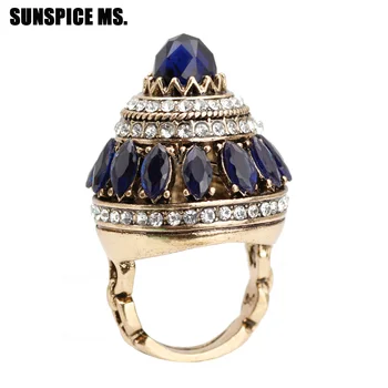Bohemija Natūralių Akmenų Vestuviniai Žiedai Moterims, Antikos Aukso Spalva Visiškai Crystal Crown Antikvariniai Žiedai, Turkijos Papuošalų Dovana 2018 Naujas